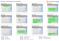 Kalender 2019 mit Ferien und Feiertagen Nordrhein-Westfalen
