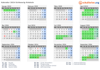 Kalender 2024 mit Ferien und Feiertagen Schleswig-Holstein