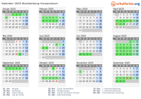 Kalender 2025 mit Ferien und Feiertagen Mecklenburg-Vorpommern