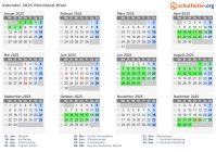 Kalender 2025 mit Ferien und Feiertagen Rheinland-Pfalz