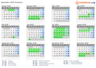 Kalender 2025 mit Ferien und Feiertagen Sachsen