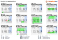 Kalender 2028 mit Ferien und Feiertagen Brandenburg