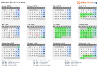 Kalender 1946 mit Ferien und Feiertagen Vorarlberg