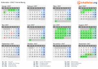 Kalender 1947 mit Ferien und Feiertagen Vorarlberg