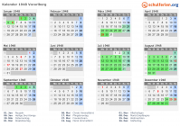 Kalender 1948 mit Ferien und Feiertagen Vorarlberg