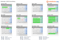 Kalender 1949 mit Ferien und Feiertagen Vorarlberg