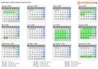 Kalender 1950 mit Ferien und Feiertagen Niederösterreich