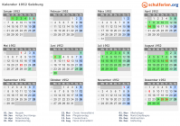 Kalender 1952 mit Ferien und Feiertagen Salzburg