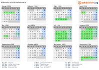 Kalender 1956 mit Ferien und Feiertagen Steiermark