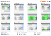 Kalender 1956 mit Ferien und Feiertagen Tirol