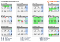 Kalender 1957 mit Ferien und Feiertagen Niederösterreich