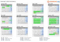 Kalender 1959 mit Ferien und Feiertagen Vorarlberg