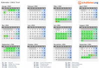 Kalender 1964 mit Ferien und Feiertagen Tirol