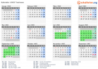 Kalender 1965 mit Ferien und Feiertagen Toulouse