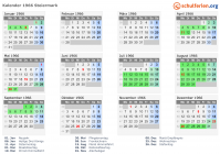 Kalender 1966 mit Ferien und Feiertagen Steiermark