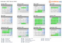 Kalender 1967 mit Ferien und Feiertagen Nancy-Metz