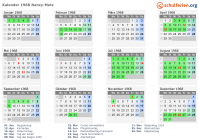 Kalender 1968 mit Ferien und Feiertagen Nancy-Metz