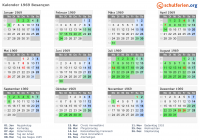 Kalender 1969 mit Ferien und Feiertagen Besançon