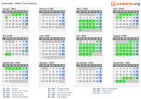 Kalender 1969 mit Ferien und Feiertagen Vorarlberg