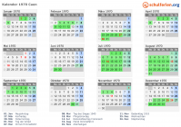 Kalender 1970 mit Ferien und Feiertagen Caen