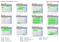 Kalender 1970 mit Ferien und Feiertagen Orléans-Tours