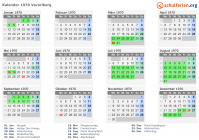 Kalender 1970 mit Ferien und Feiertagen Vorarlberg