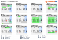 Kalender 1971 mit Ferien und Feiertagen Niederösterreich