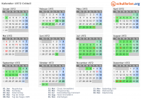 Kalender 1972 mit Ferien und Feiertagen Créteil