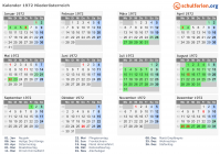 Kalender 1972 mit Ferien und Feiertagen Niederösterreich