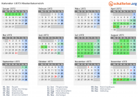 Kalender 1973 mit Ferien und Feiertagen Niederösterreich