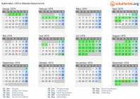 Kalender 1974 mit Ferien und Feiertagen Niederösterreich