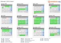 Kalender 1975 mit Ferien und Feiertagen Créteil