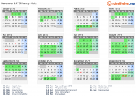 Kalender 1975 mit Ferien und Feiertagen Nancy-Metz