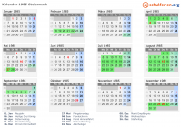 Kalender 1985 mit Ferien und Feiertagen Steiermark