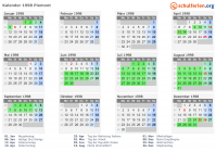 Kalender 1998 mit Ferien und Feiertagen Piemont