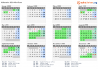 Kalender 1999 mit Ferien und Feiertagen Latium