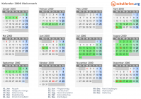 Kalender 2000 mit Ferien und Feiertagen Steiermark