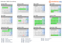 Kalender 2000 mit Ferien und Feiertagen Vorarlberg