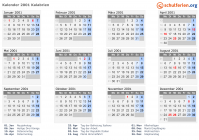 Kalender 2001 mit Ferien und Feiertagen Kalabrien