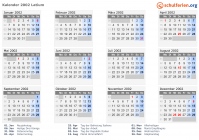 Kalender 2002 mit Ferien und Feiertagen Latium