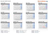 Kalender 2003 mit Ferien und Feiertagen Latium