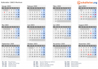 Kalender 2003 mit Ferien und Feiertagen Marken