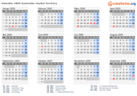 Kalender 2005 mit Ferien und Feiertagen Australisches Hauptstadtterritorium