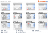 Kalender 2005 mit Ferien und Feiertagen Victoria