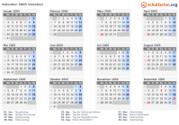 Kalender 2005 mit Ferien und Feiertagen Venetien