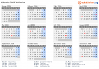 Kalender 2006 mit Ferien und Feiertagen Wallonien