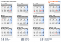 Kalender 2008 mit Ferien und Feiertagen Queensland