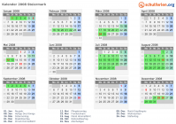 Kalender 2008 mit Ferien und Feiertagen Steiermark