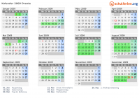 Kalender 2009 mit Ferien und Feiertagen Drente