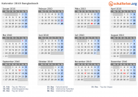 Kalender 2010 mit Ferien und Feiertagen Bangladesch
